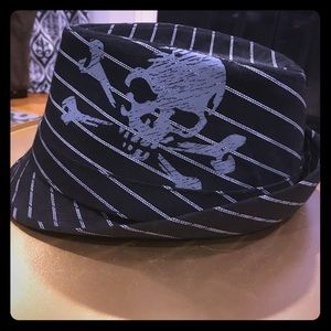 Pinstripe GB Black Fedora lined Skull Hat Cap